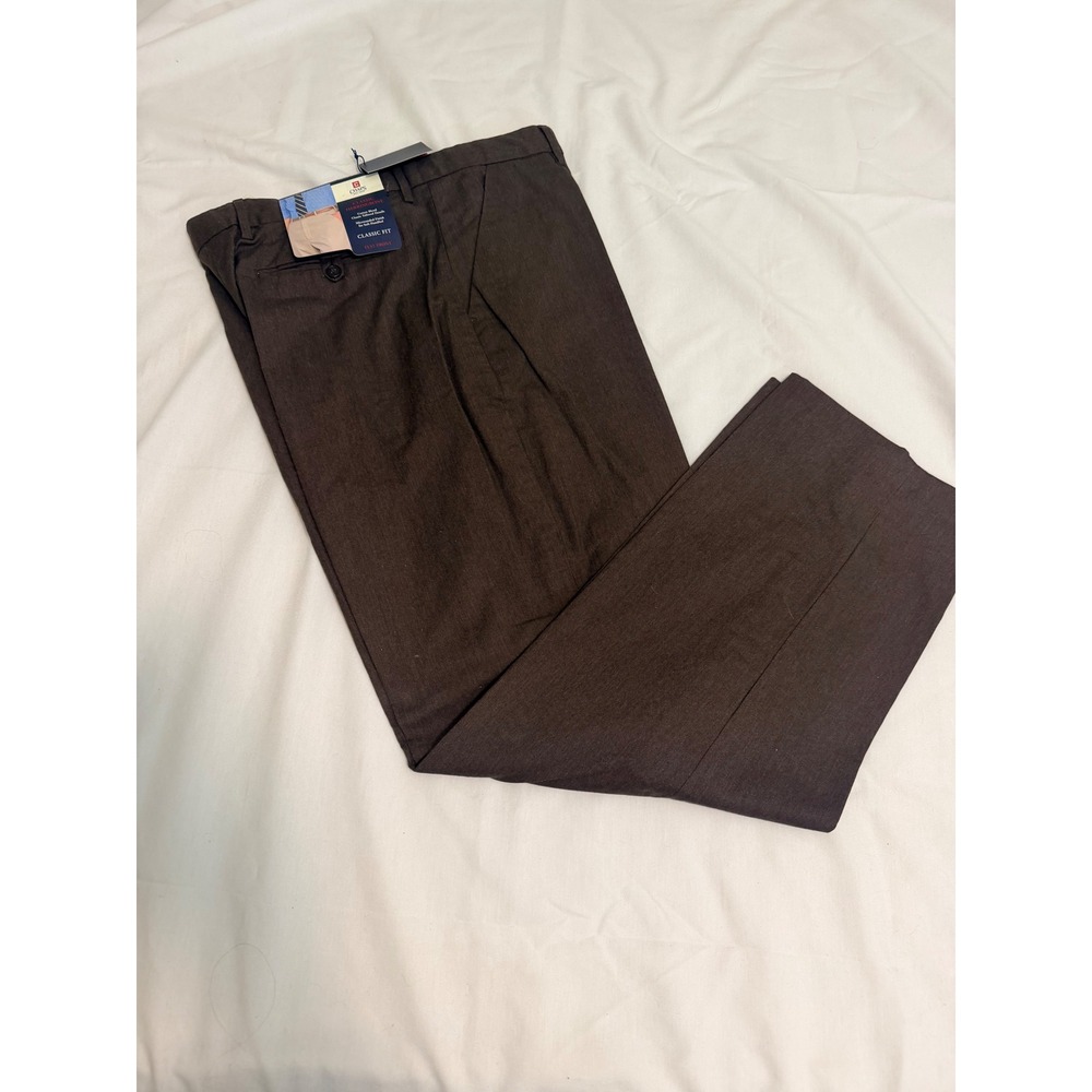 Chaps Classic Herringbone Flat Front Dress Pants Brown 40x32 93811R CLR 972